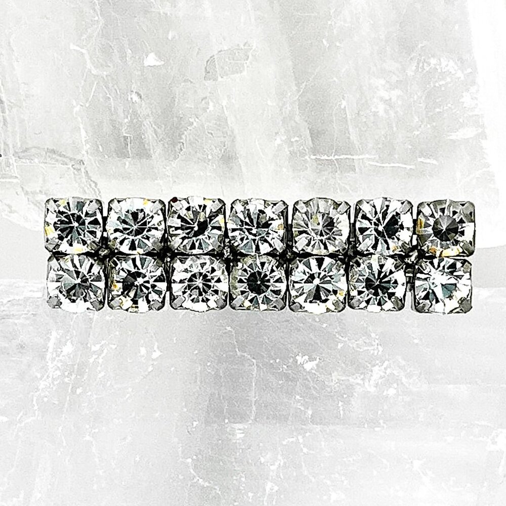 Vintage Rhinestone Bar Pin Brooch | Silver Tone Crystal Accent